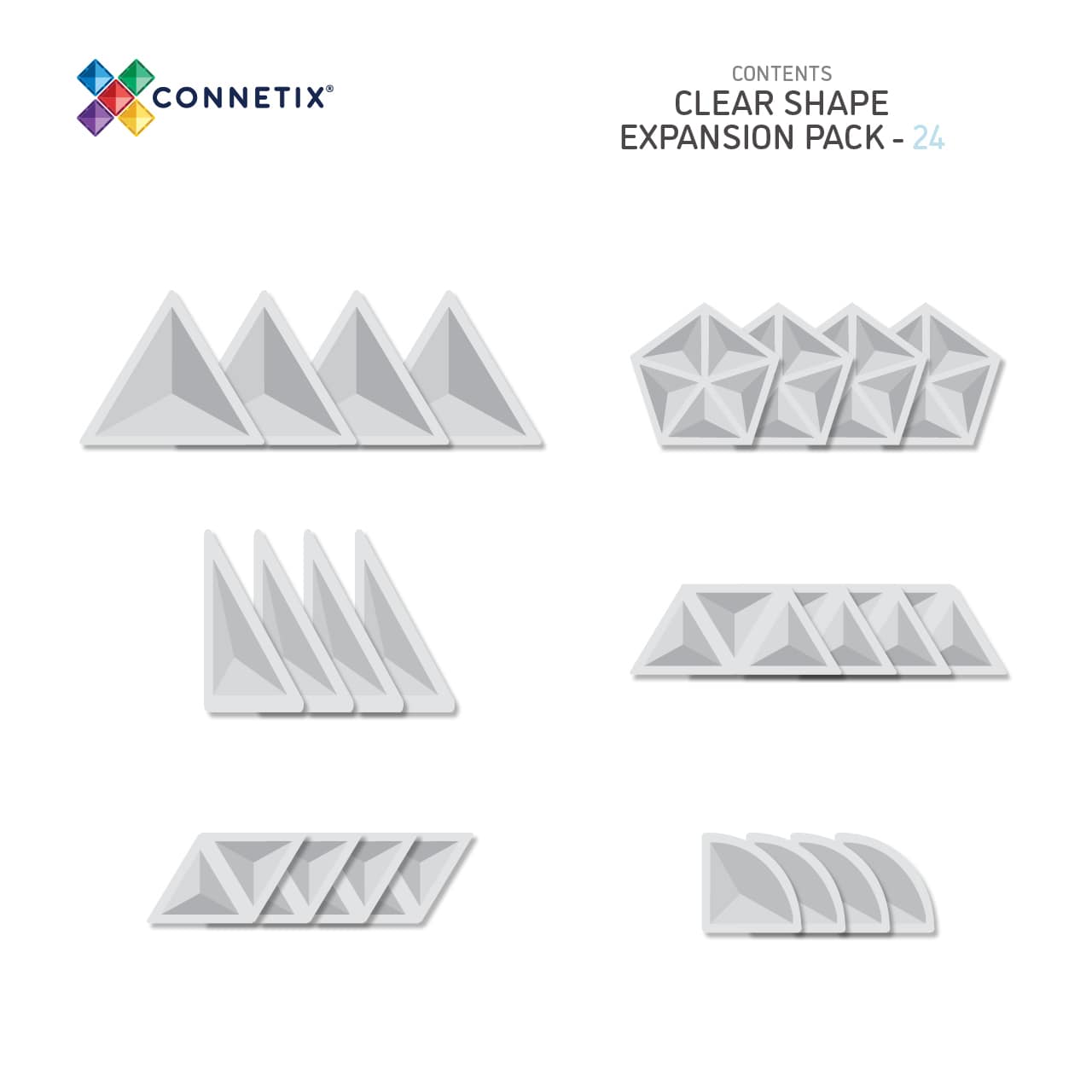 Connetix Tiles | 24 Piece Clear Shape Expansion Pack available at Bear & Moo