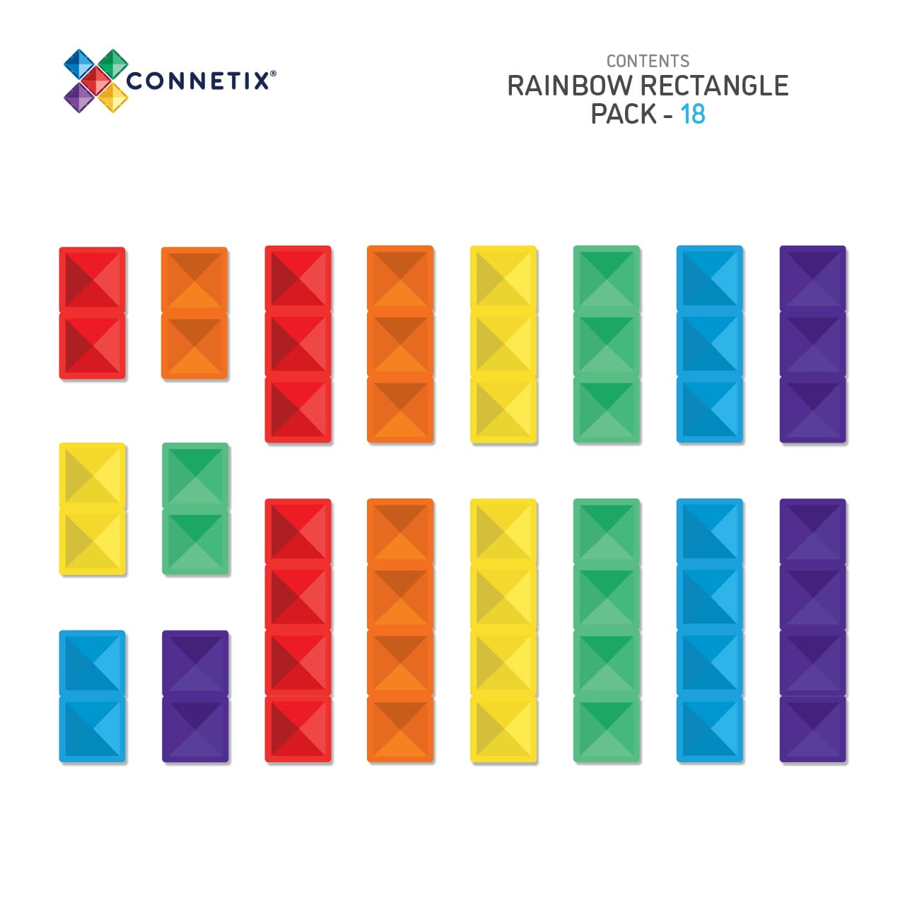 Connetix Tiles | 18 Piece Rainbow Rectangle Pack available at Bear & Moo