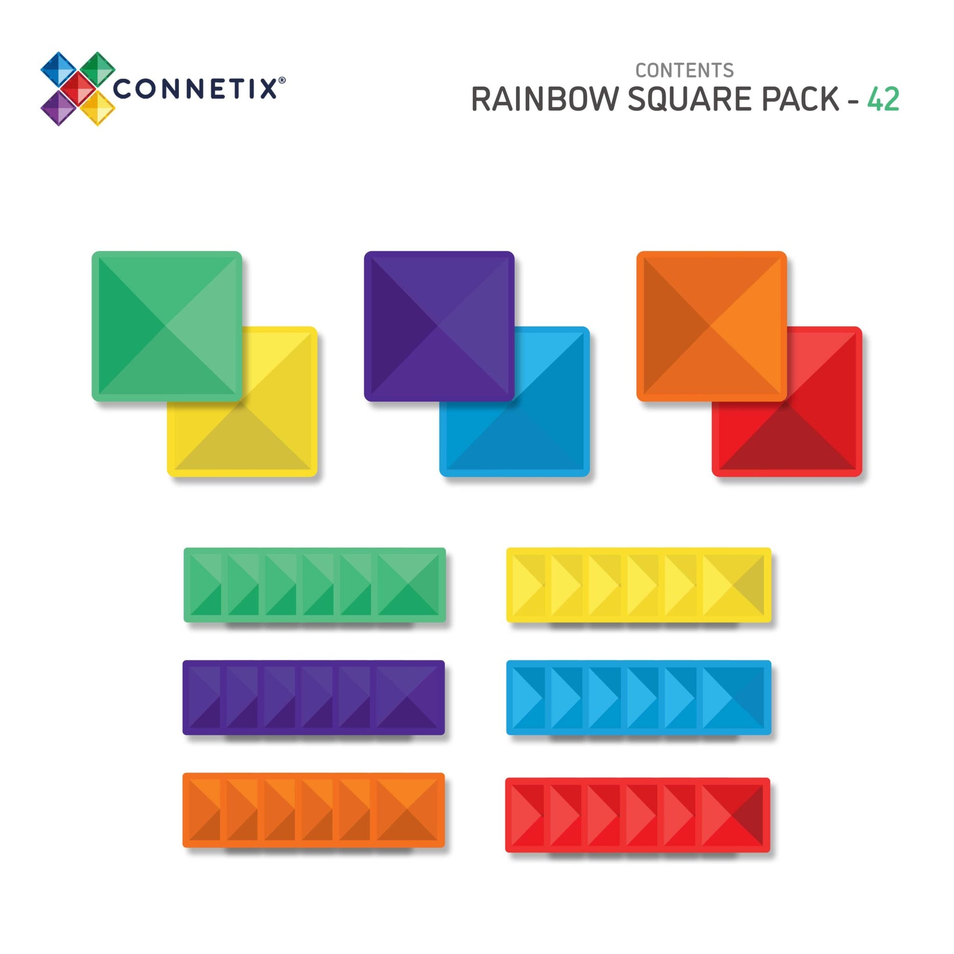 Connetix Tiles | 42 Piece Rainbow Square Pack available at Bear & Moo