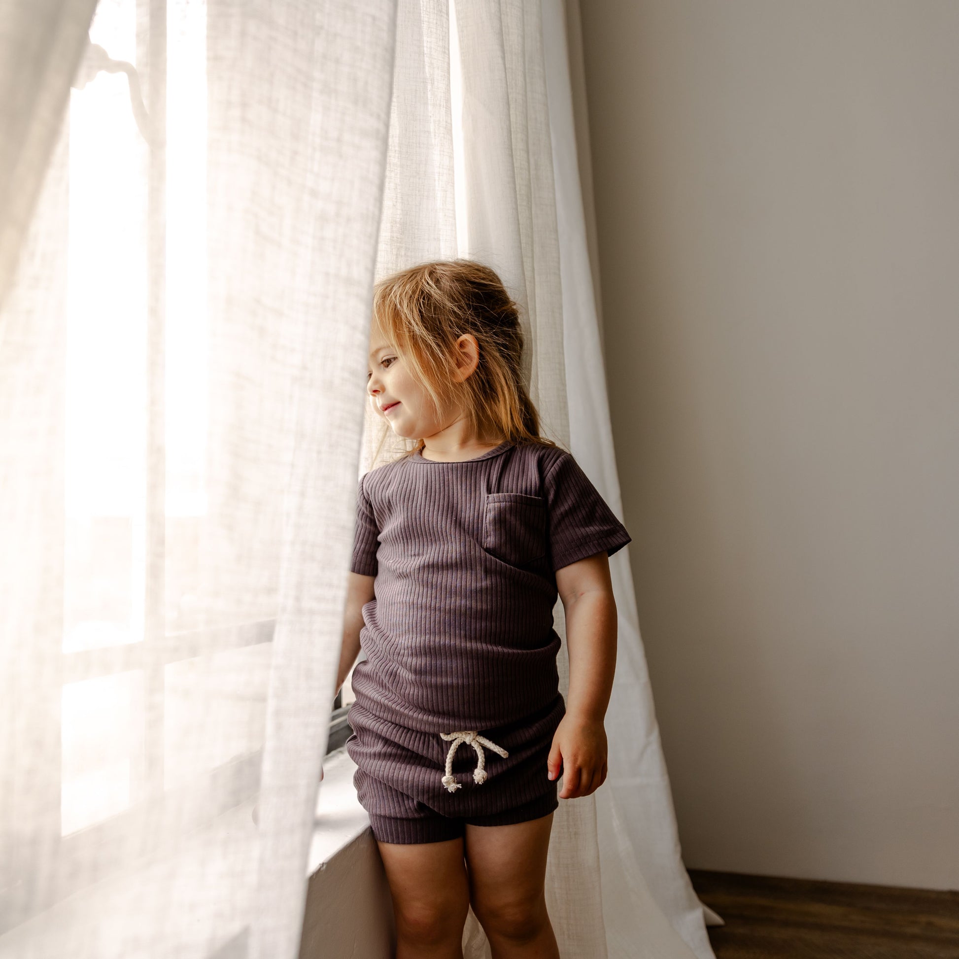 Alex Shorts Set | Kids Ribbed Cotton Short Set in Charcoal | available at Bear & Moo