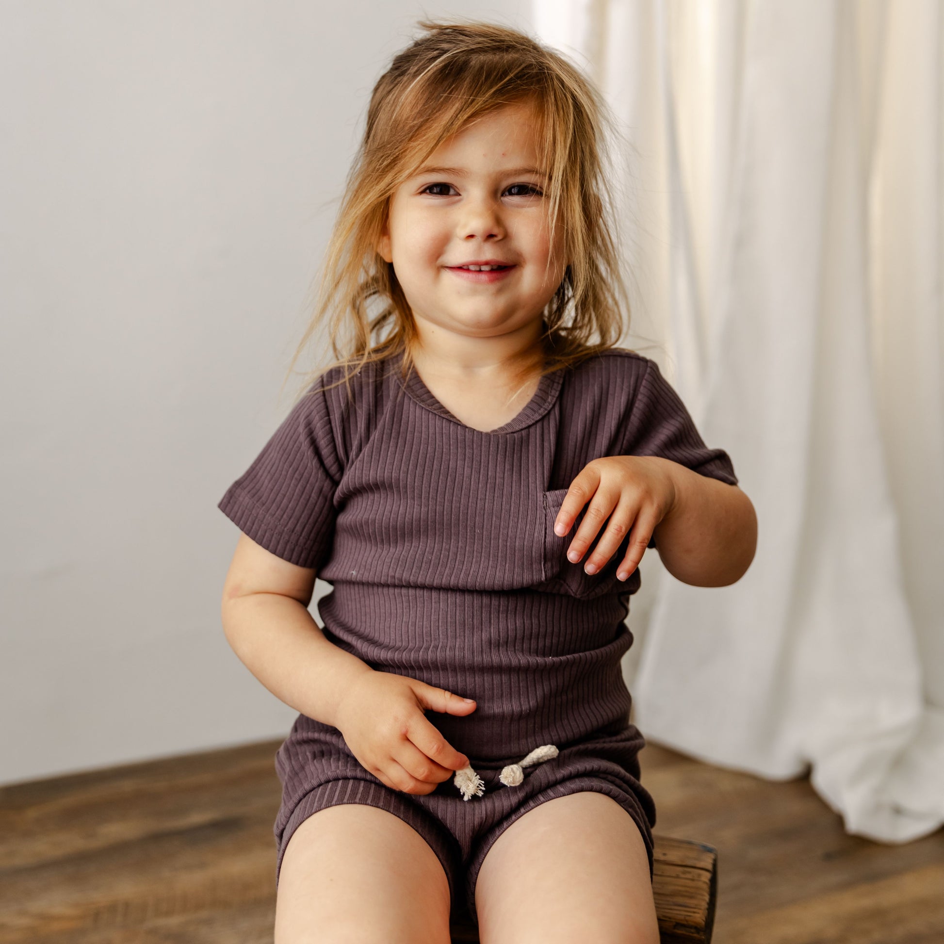 Alex Shorts Set | Kids Ribbed Cotton Short Set in Charcoal | available at Bear & Moo