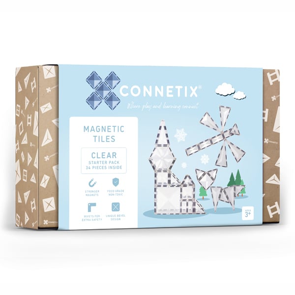 Connetix Tiles | 34 Piece Clear Pack available at Bear & Moo