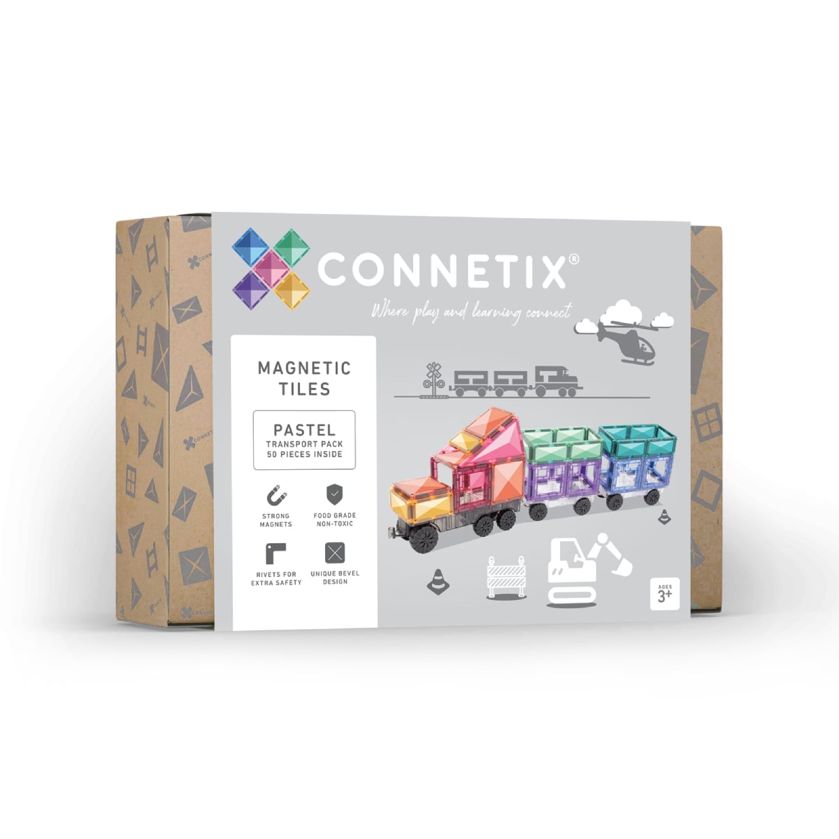 Connetix Tiles | 50 Piece Pastel Transport Pack available at Bear & Moo