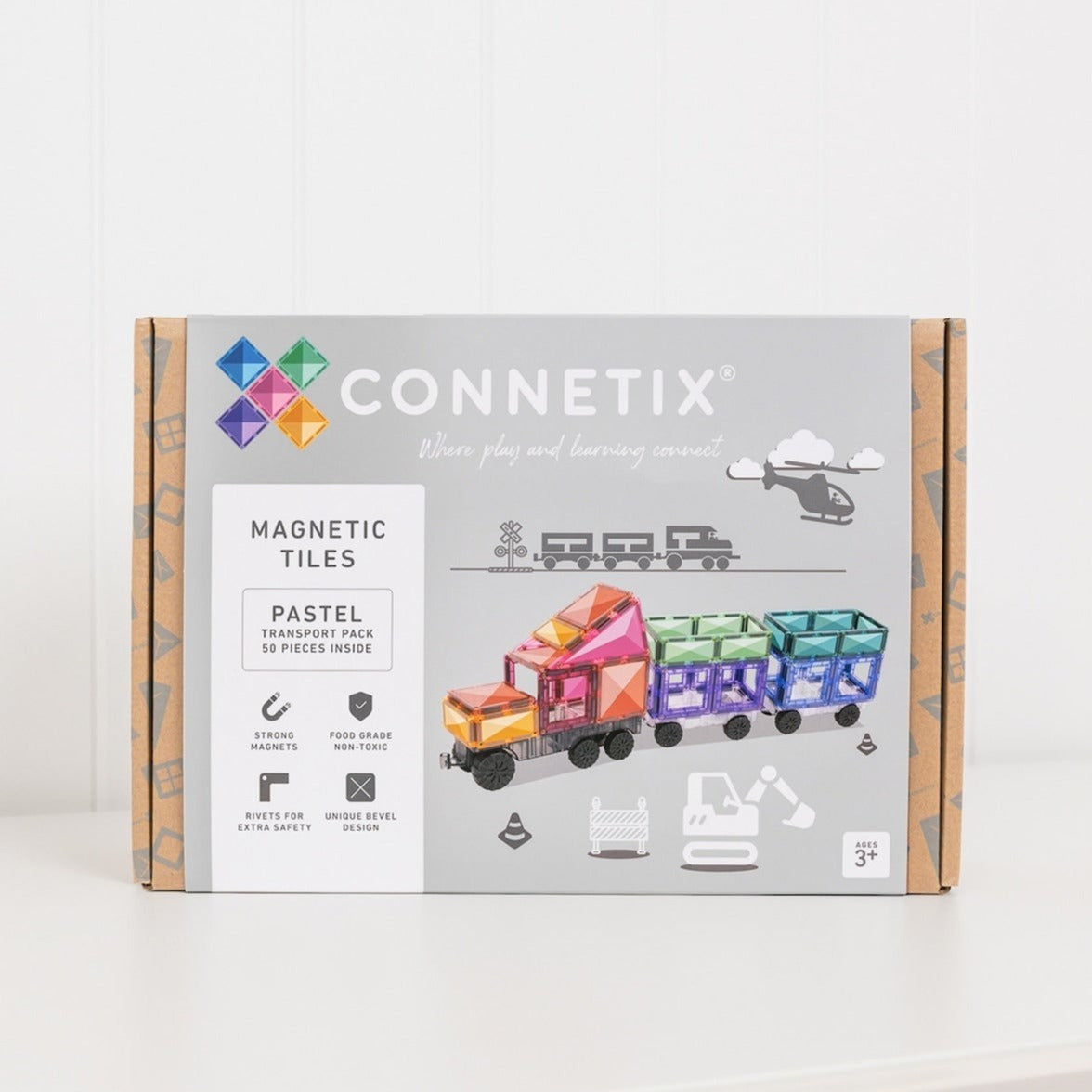 Connetix Tiles | 50 Piece Pastel Transport Pack available at Bear & Moo