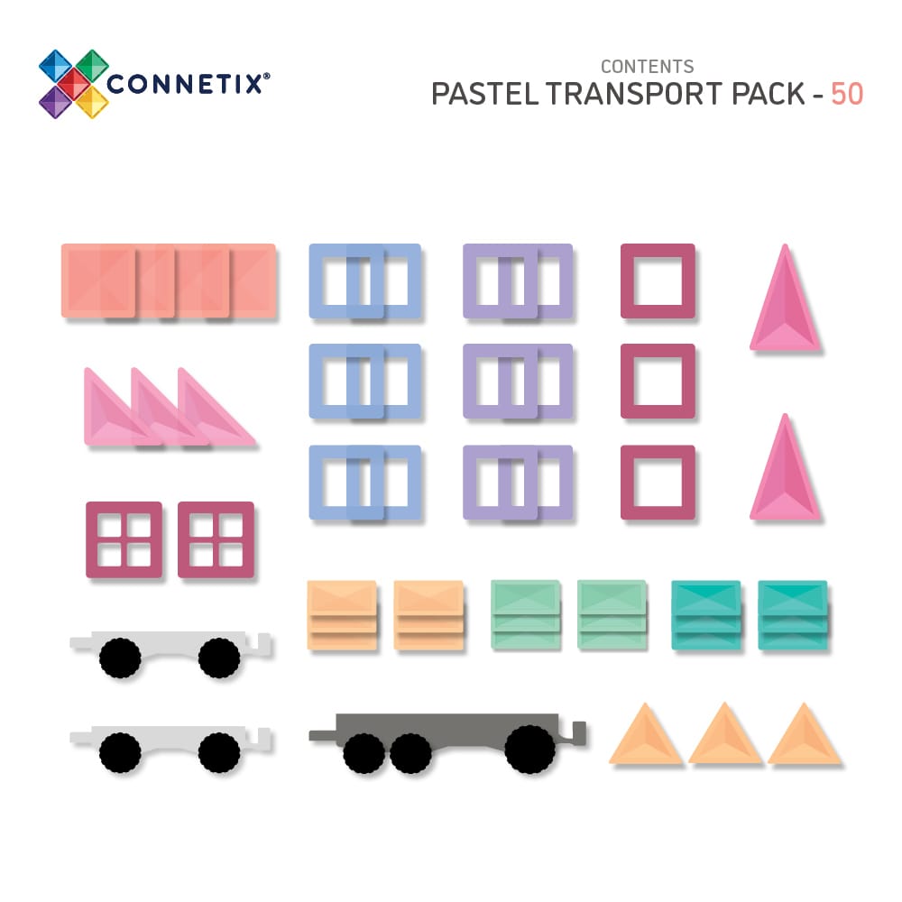 Connetix Tiles | 50 Piece Pastel Transport Pack available at Bear & Moo