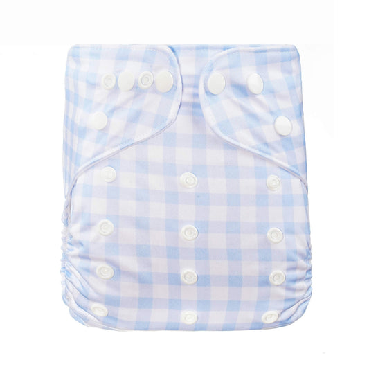 Bear & Moo Reusable Cloth Nappies One Size Fits Most in Cornflower Gingham print