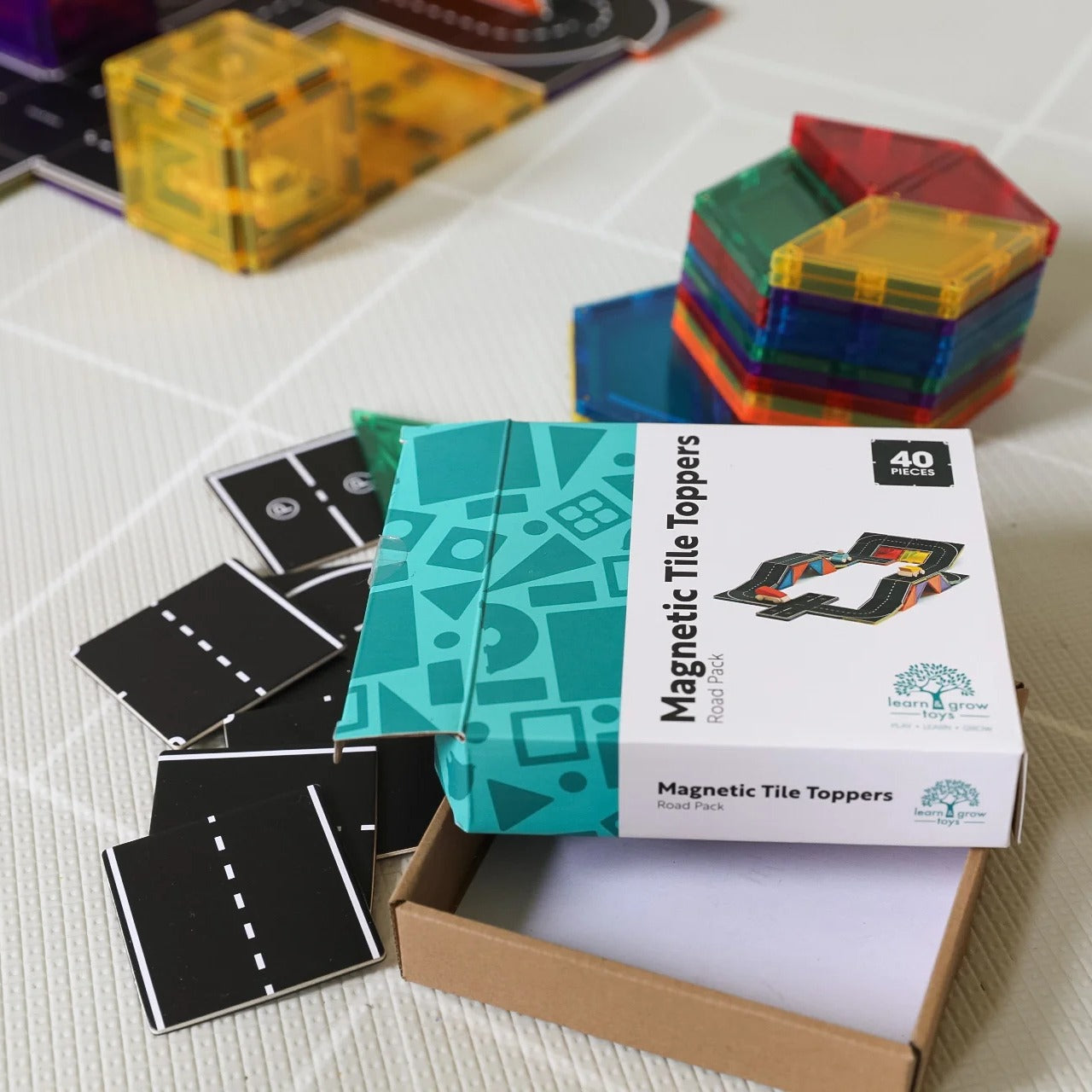 Learn and Grow Magnetic Tile Topper | Road Pack available at Bear & Moo