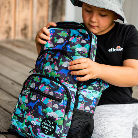 Little Renegade Company Midi Backpack in Dino Party available at Bear & Moo