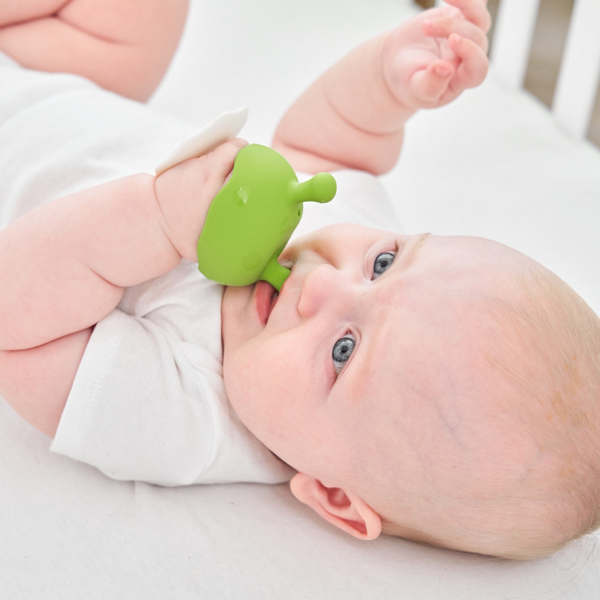 Mombella Mushroom Teether in Green available at Bear & Moo