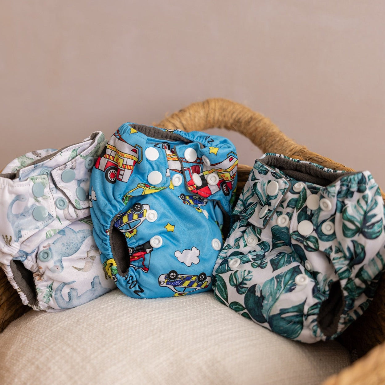 Bear & Moo Reusable Bamboo Charcoal and Microfibre Newborn Nappy in Monstera