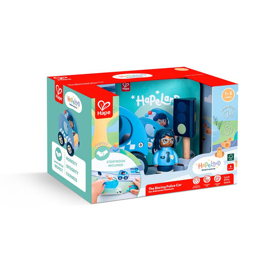 Hape Land | The Blaring Police Car board book & wooden toys available at Bear & Moo
