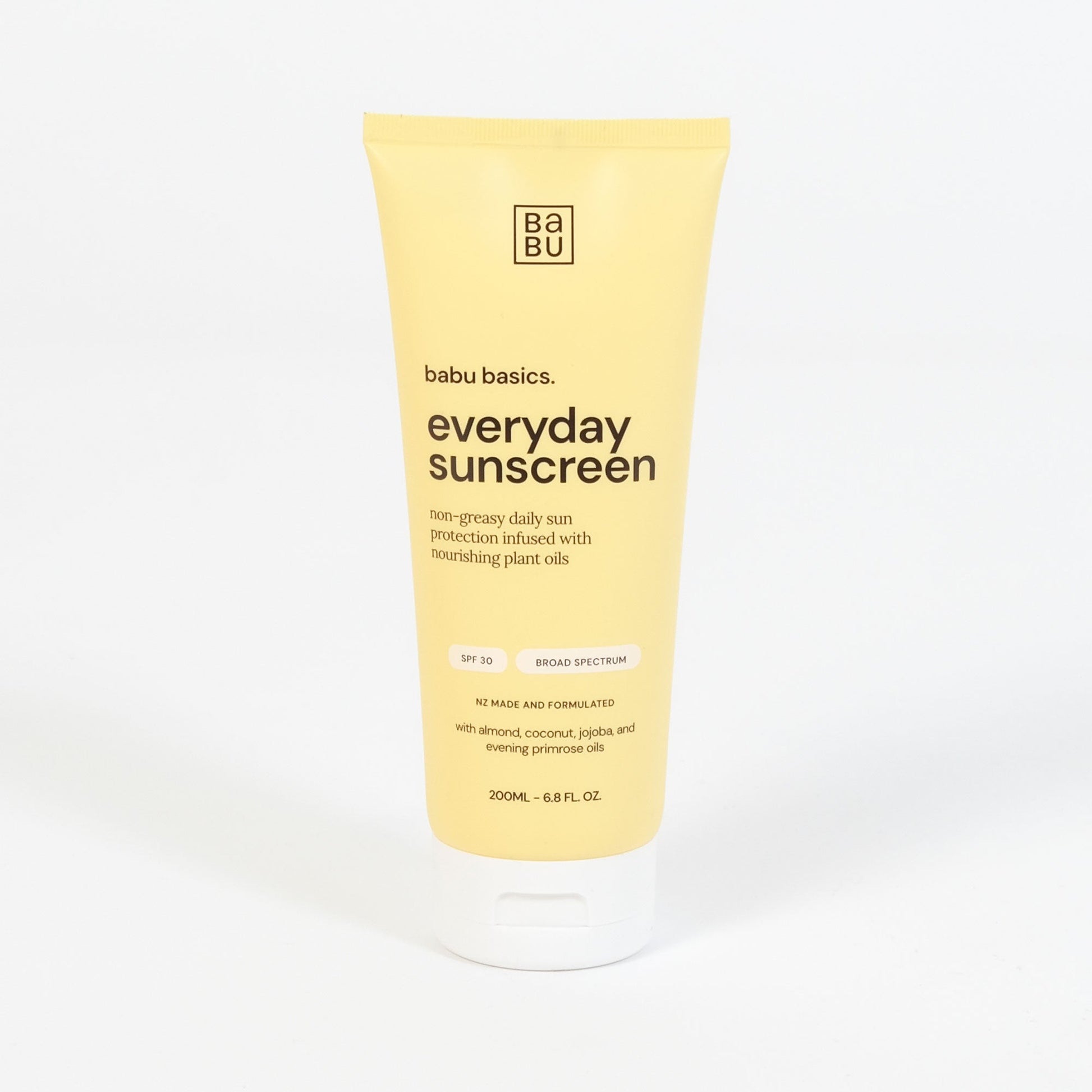 Babu Basics everyday sunscreen tube on a white background