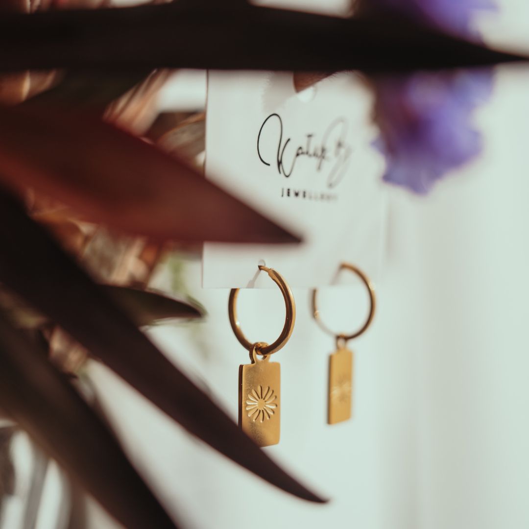 Katyb Jewellery - Daisy Hoop earrings in gold & silver available at Bear & Moo
