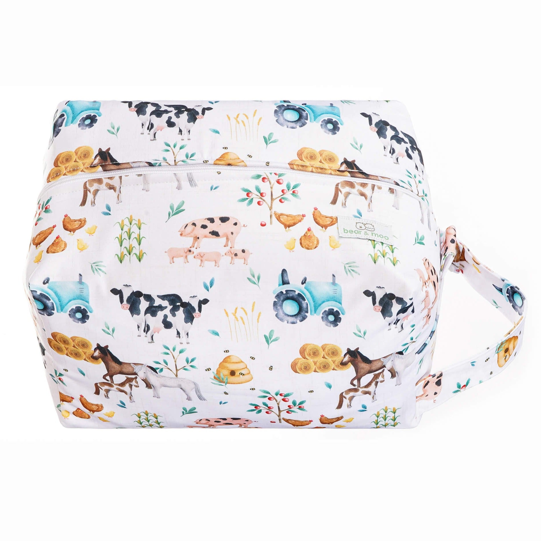 Bear & Moo Nappy Pod | Waterproof Baby Bag in Farm Fun Print