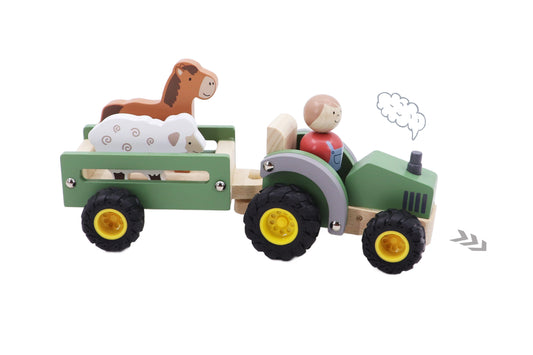 Wooden Tractor with Farm Animals