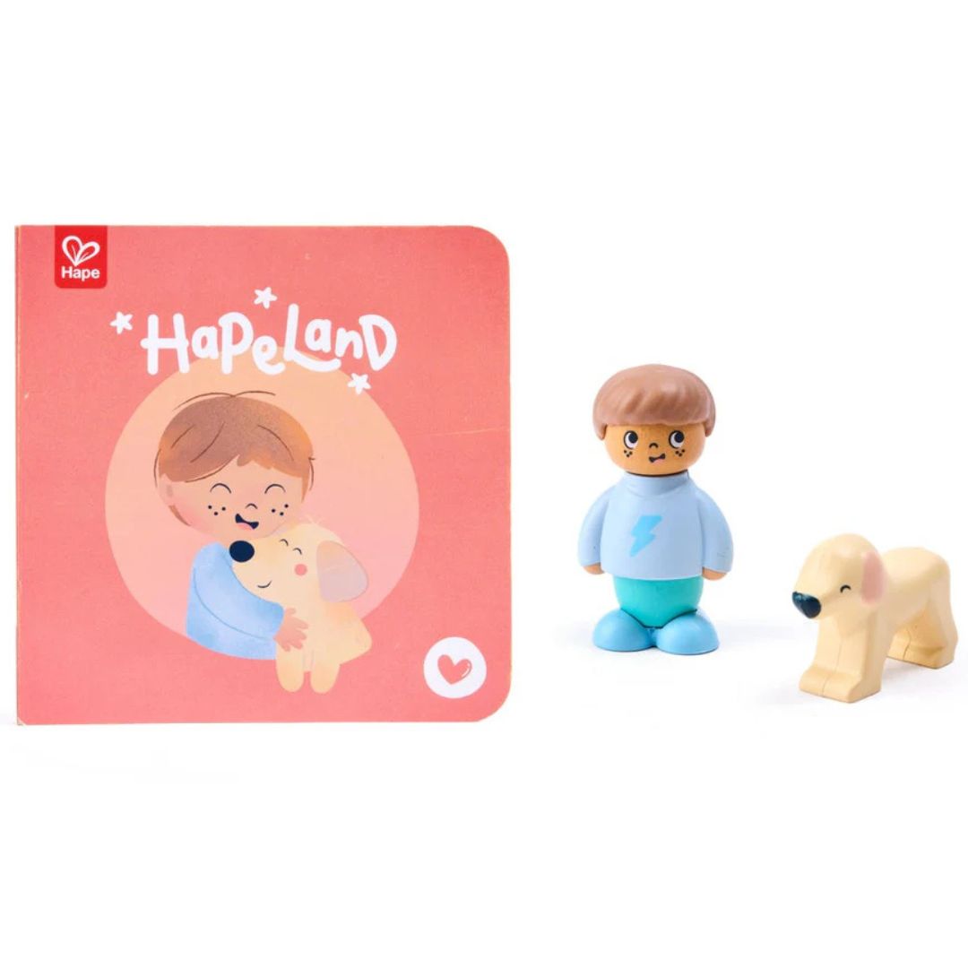 Hape Land | The Dog's New Friend Board Book & Toy figurines available at Bear & Moo