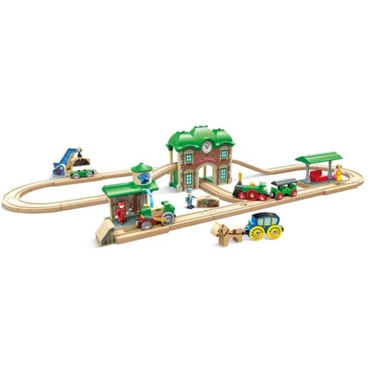 Wooden Retro Train & Station Set