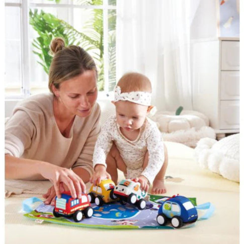 Hape Pull-Back Plush Car Set available at Bear & Moo