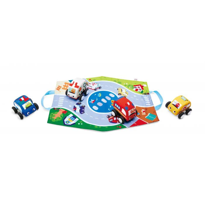 Hape Pull-Back Plush Car Set available at Bear & Moo
