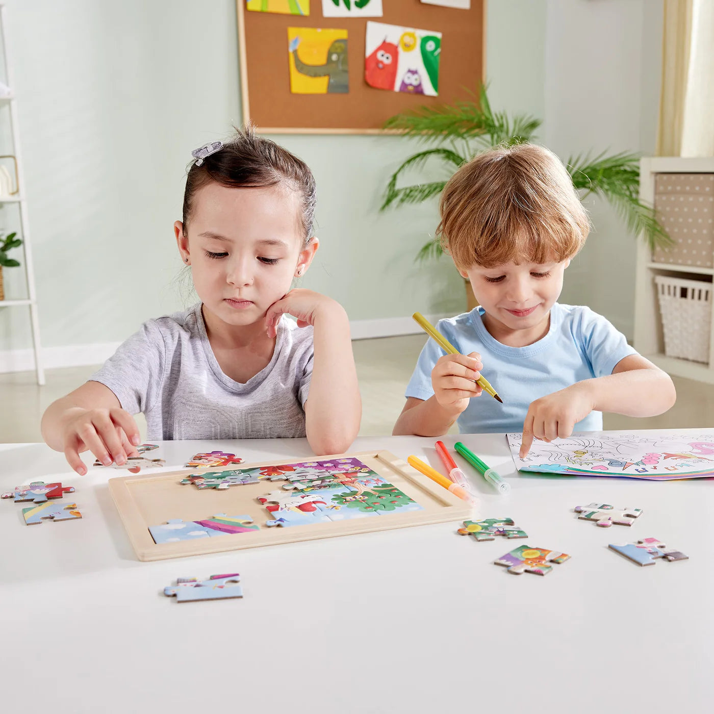 Hape Double Sided Colour Puzzle Unicorn & Friends | 24 Piece available at Bear & Moo