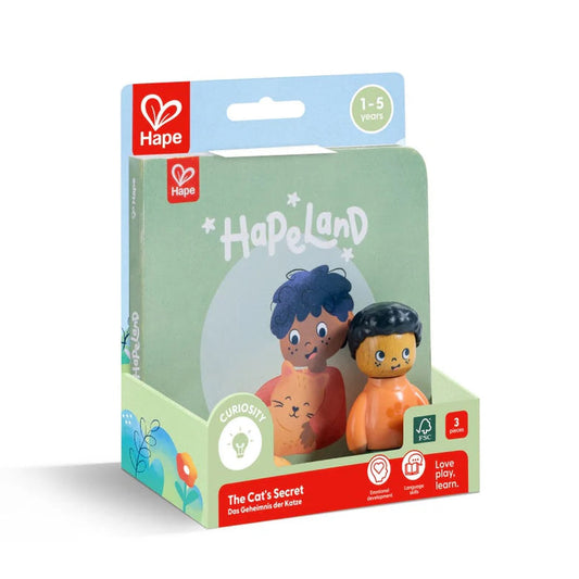 Hape Land | The Cat's Secret Board Book & Toy figurines available at Bear & Moo