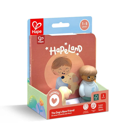 Hape Land | The Dog's New Friend Board Book & Toy figurines available at Bear & Moo