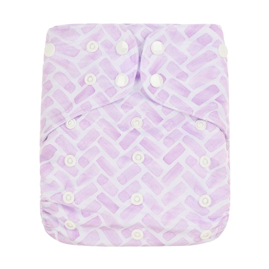 Bear & Moo Luxe Reusable Cloth Nappy in Herringbone Lilac | Bamboo and Hemp Liners