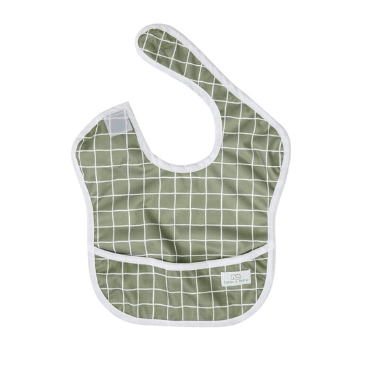 Bear & Moo Classic Bib | Waterproof Reusable Bib | Khaki Gingham