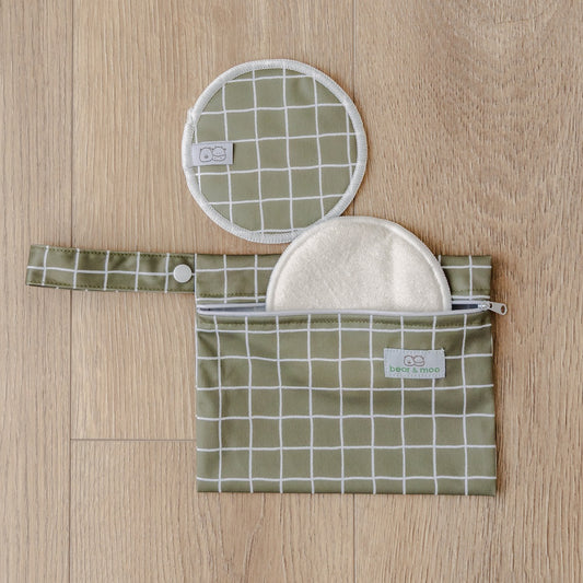 Bear & Moo Reusable Breast Pads | Microfibre & Bamboo Breast Pads in Khaki Gingham