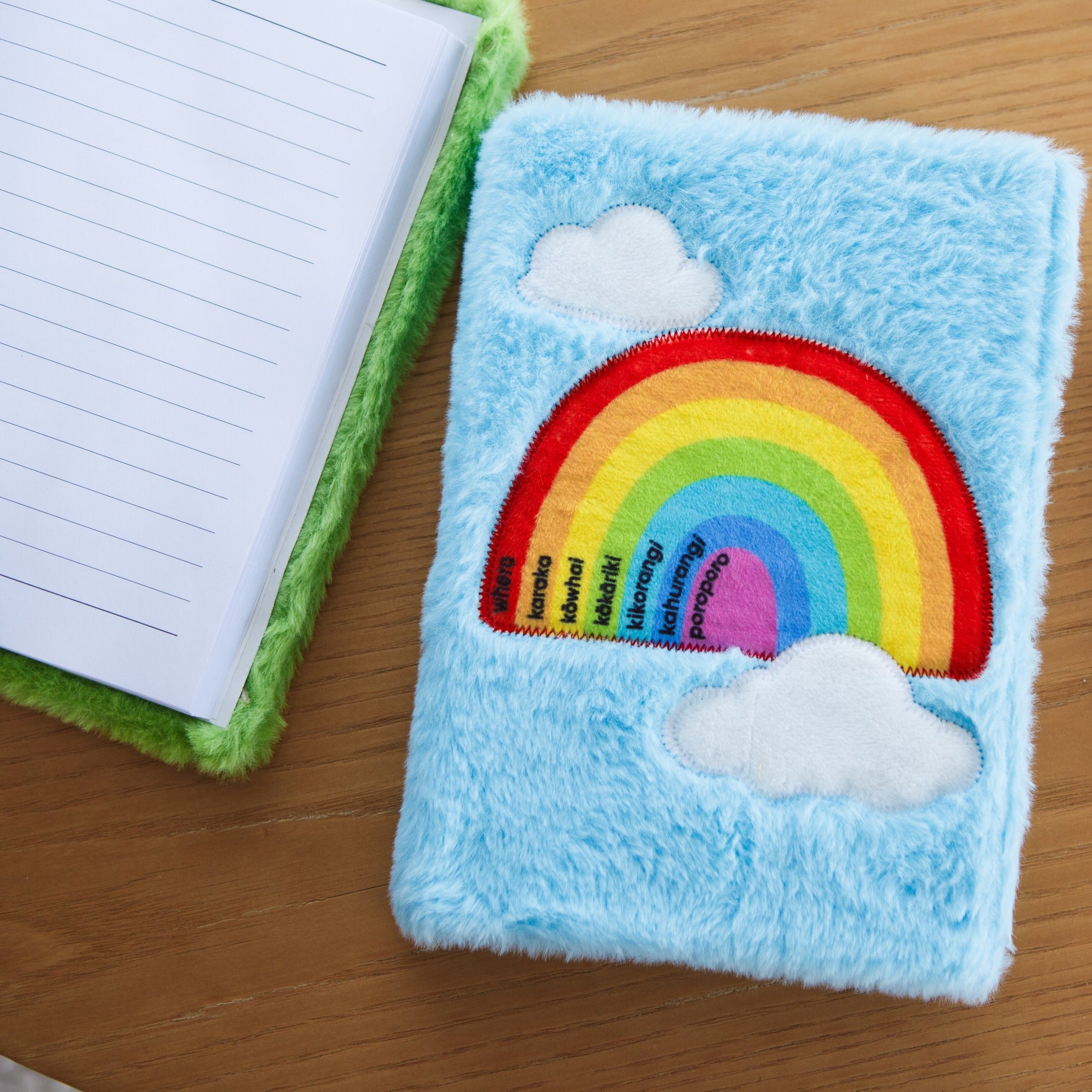 Moana Road Fluffy Notebook | Te Reo Māori Rainbow available at Bear & Moo