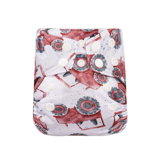 Bear & Moo Newborn Reusable Microfibre and Charcoal Bamboo Nappy in Little Red Tractor