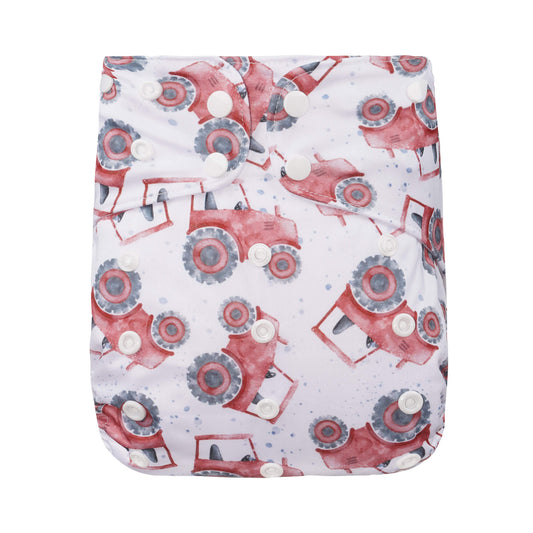Large Reusable Cloth Nappy by Bear & Moo in Little Red Tractor print