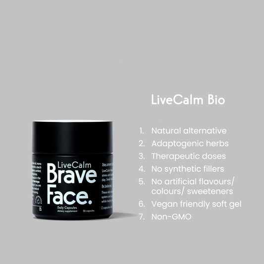 BraveFace LiveCalm daily capsules available at Bear & Moo