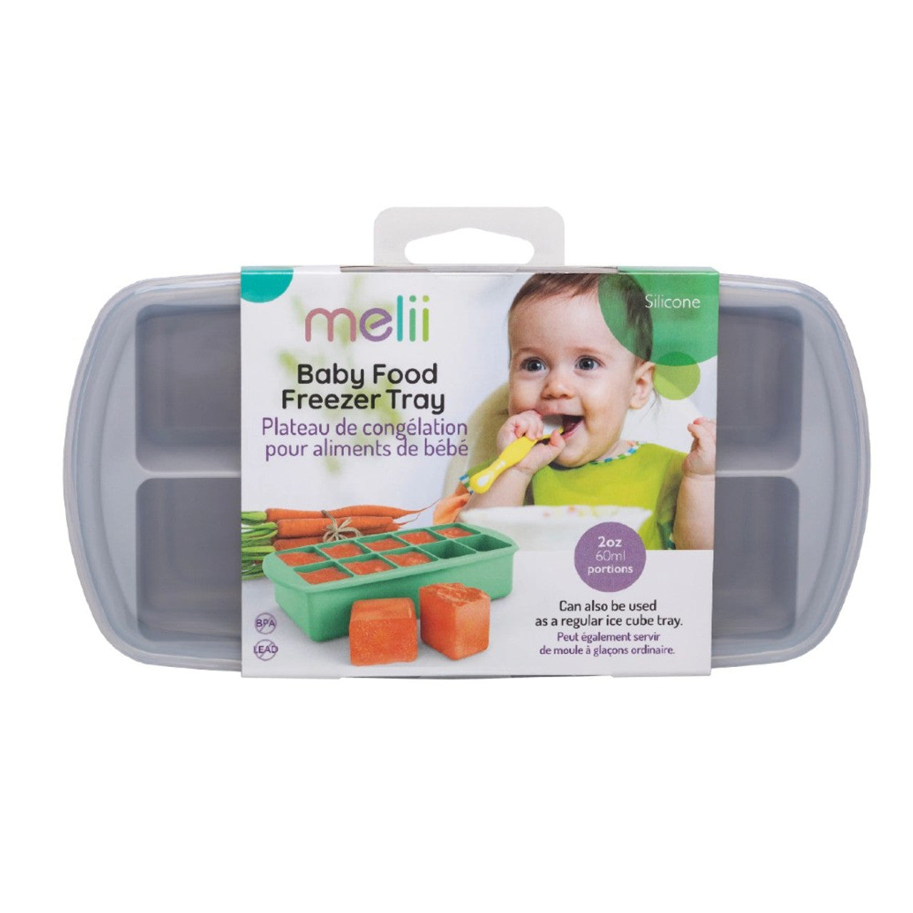 Melii Silicone Baby Food Freezer Tray with Lid available at Bear & Moo