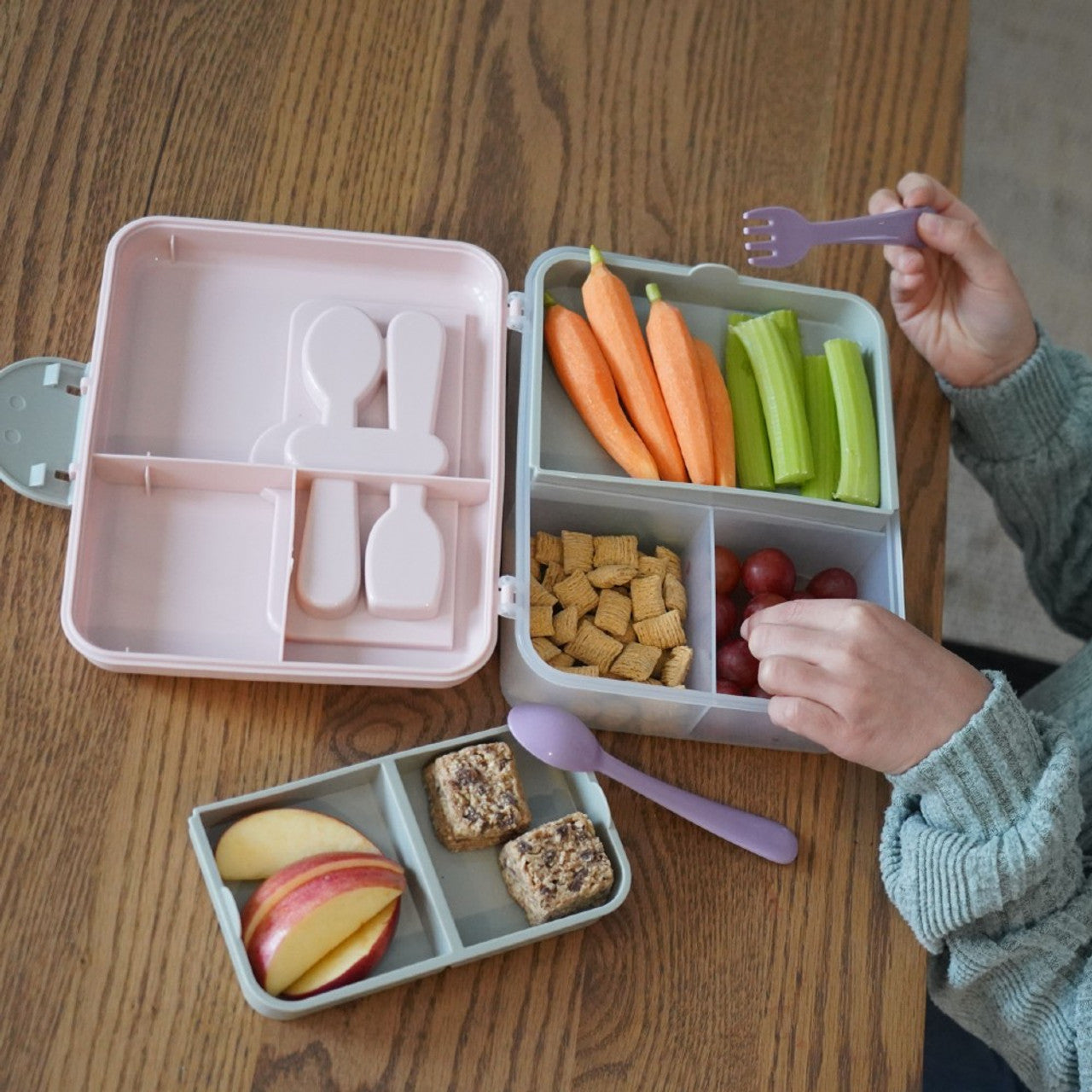 Melii 2 Tier Bento Box with Utensils available at Bear & Moo