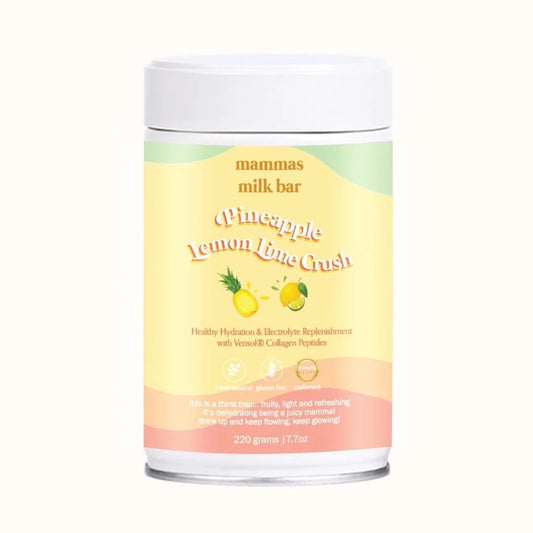 Mammas Milk Bar Pineapple Lemon & Lime Crush Hydration Electrolyte Drink with Verisol® Collagen available at Bear & Moo