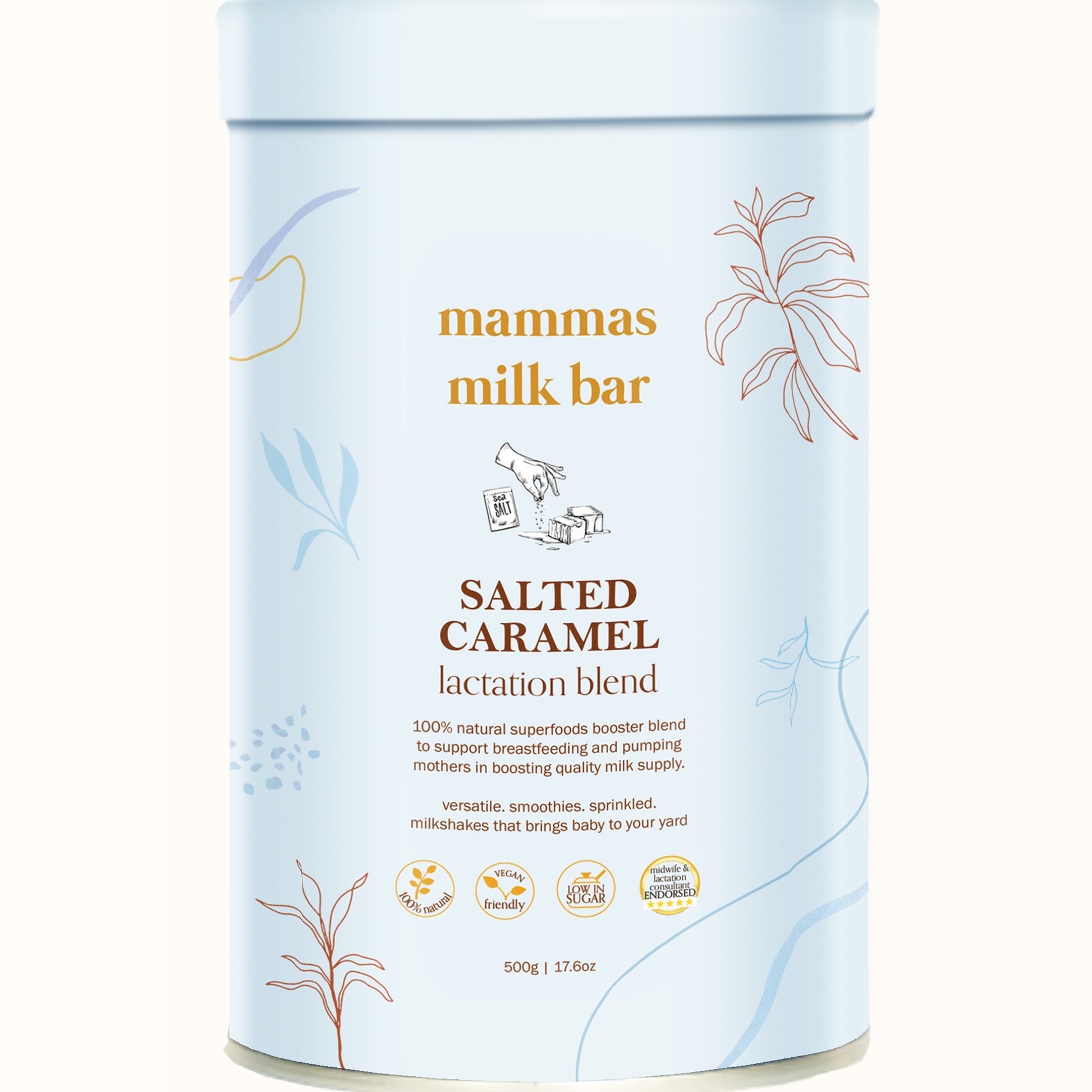 Mammas Milk Bar Lactation Blend in Salted Caramel available at Bear & Moo