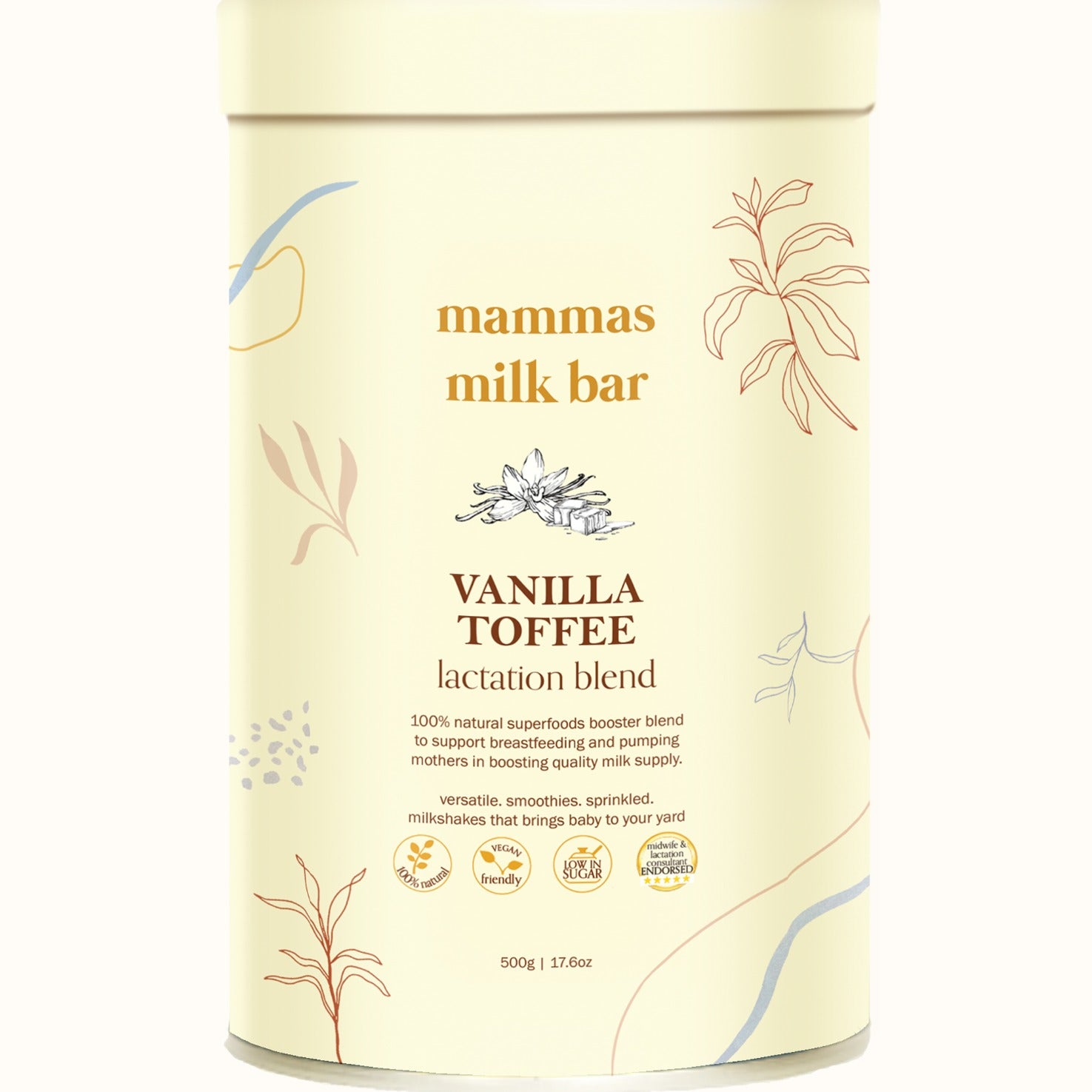 Mammas Milk Bar Lactation Blend in Vanilla Toffee available at Bear & Moo