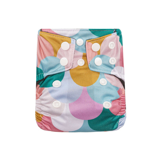 Bear & Moo Newborn Reusable Microfibre and Charcoal Bamboo Nappy in Mermaid Scales