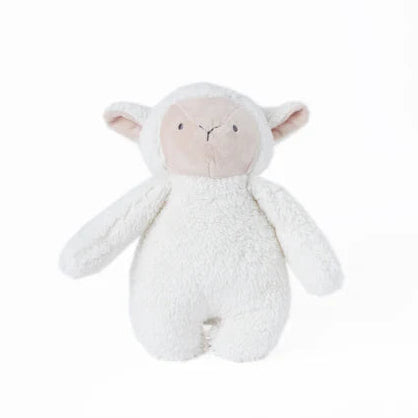 White plush lamb toy on a white background