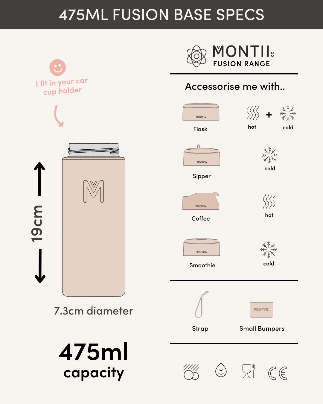 Montii Fusion Insulated Bottle & Cup Base | 475ml available at Bear & Moo