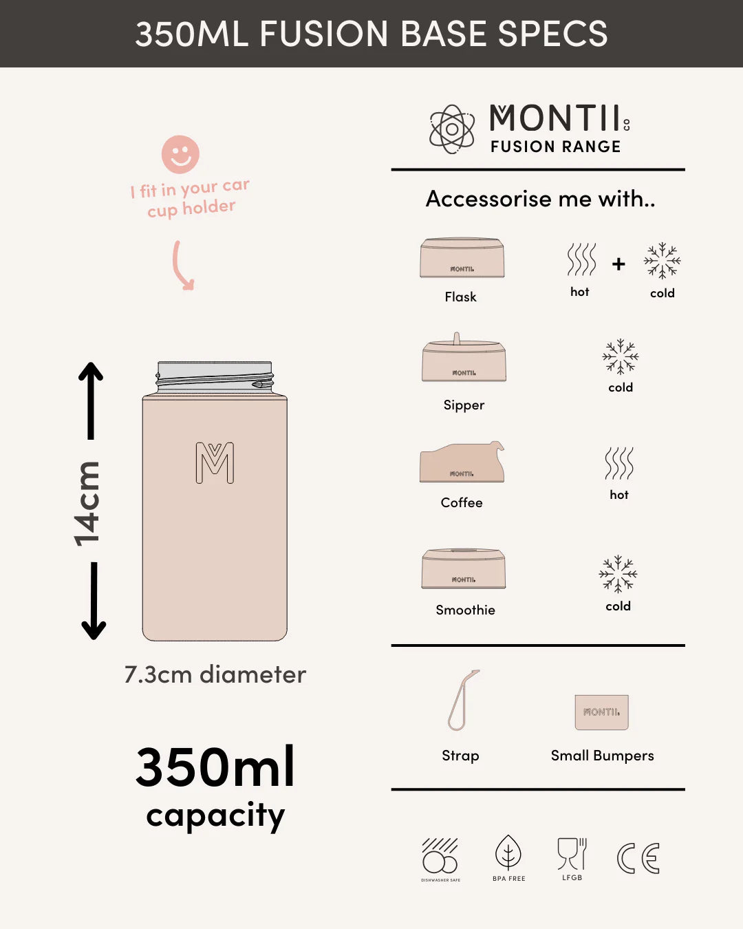 Montii Fusion Insulated Bottle & Cup Base | 350ml available at Bear & Moo