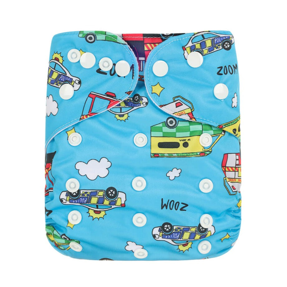 Bear & Moo Reusable Cloth Nappy | One Size Fits Most in NZ Emergency Vehicles print