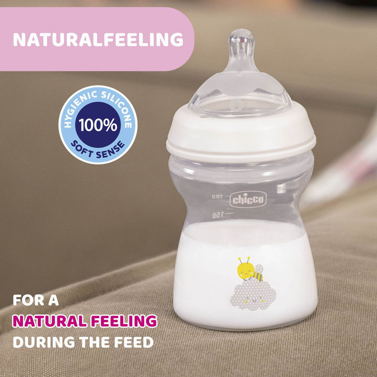 Chicco Natural Feeling Medium Flow Baby Bottle | 250ml | Bear & Moo