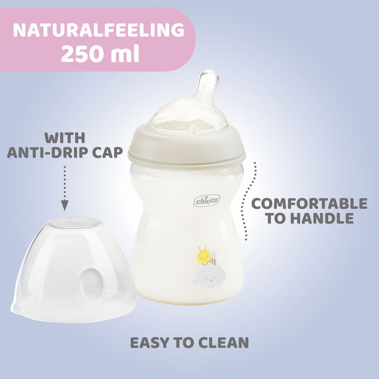 Chicco Natural Feeling Medium Flow Baby Bottle | 250ml | Bear & Moo