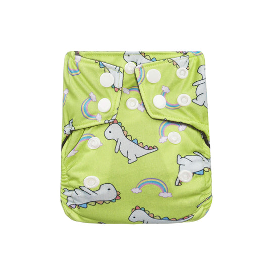 Bear & Moo Newborn Reusable Microfibre and Charcoal Bamboo Nappy in Neon Dino
