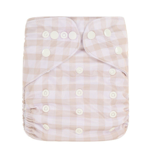Bear & Moo Reusable Cloth Nappy | One Size Fits Most in Oat Gingham print