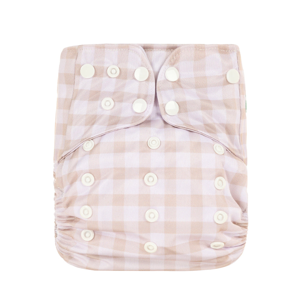 Bear & Moo Reusable Cloth Nappy | Large in Oat Gingham print