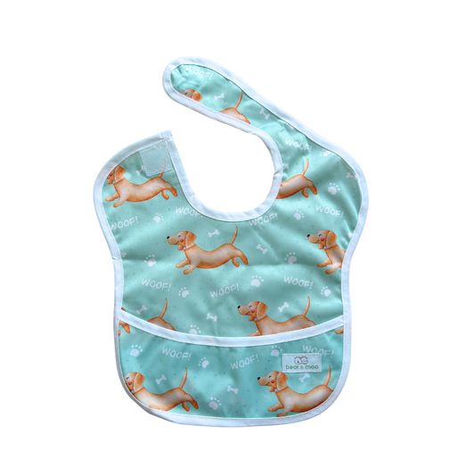 Bear & Moo Classic Bib in Dashing Dachshund print