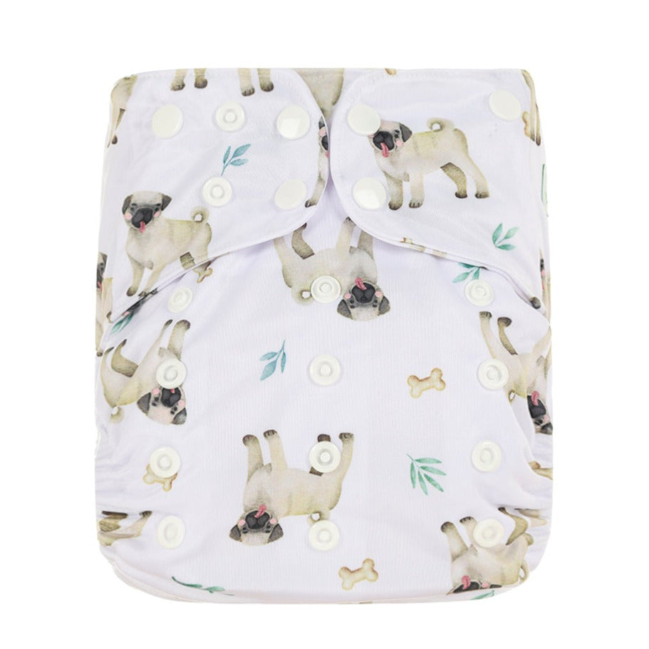 Bear & Moo Reusable Cloth Nappy | Large in Pugs print